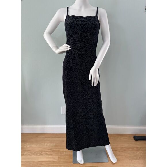 90s Vintage Black Velvet Sparkle Rhinestone Maxi Dress Prom Gown size 3/4 - Picture 1 of 7